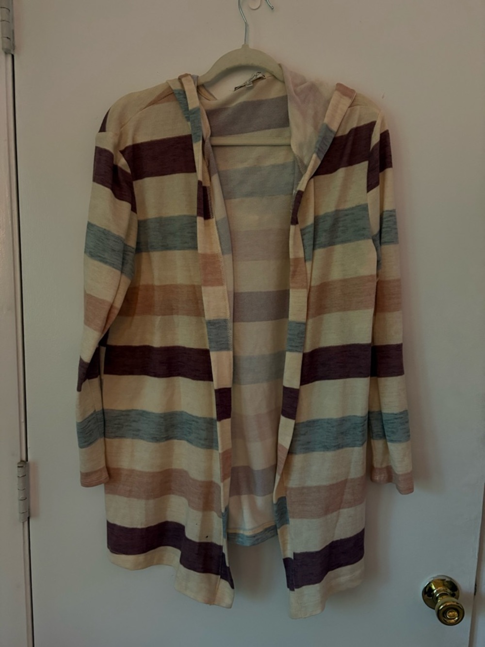 Striped Hooded Open Cardigan - Cream Multi